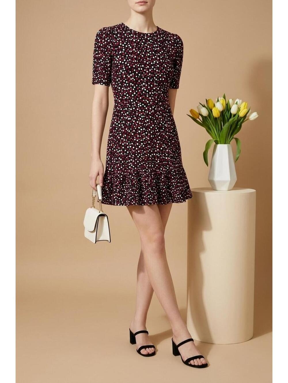 Michael Kors Collection Polka Dot Women's Short Sleeve Dress 4 Ruffles Tiered
